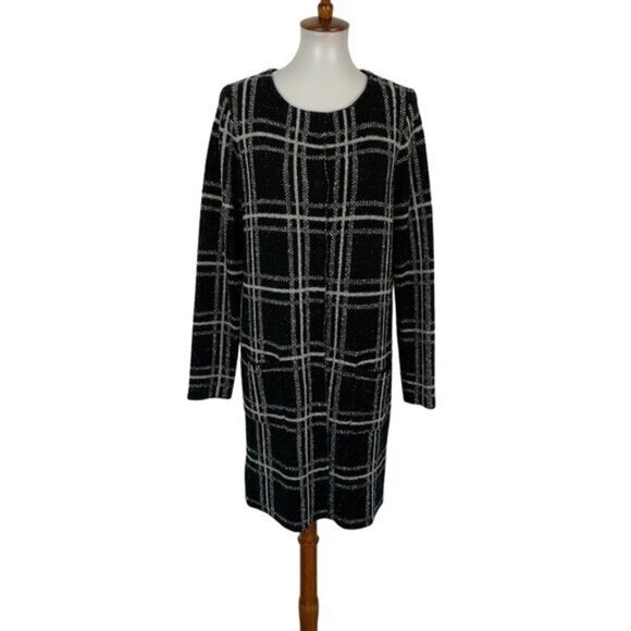 Sanctuary Medium Black White Plaid Cardigan Sweater Long Sleeve Soft Knit Snaps - Picture 1 of 5